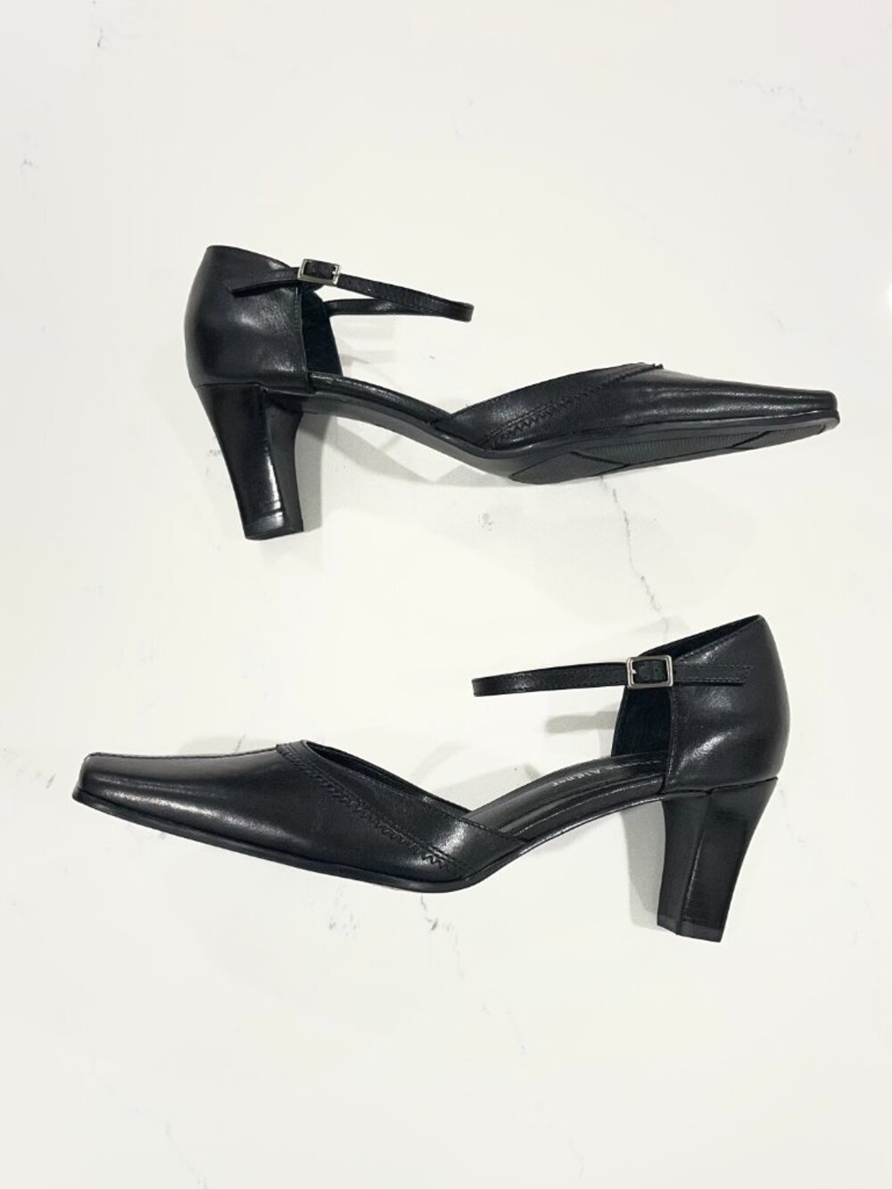 Etienne Aigner Women's Black Leather D'orsay High Heels Ankle Strap Size 7.5 - Picture 6 of 7